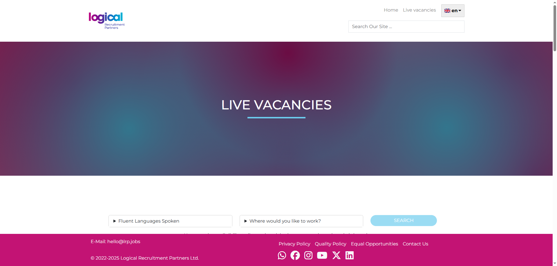 Screenshot of LRP Jobs website's homepage
